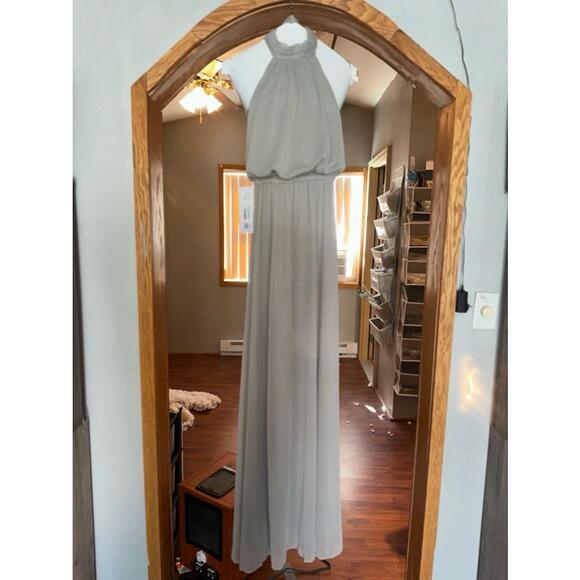 Women's Azazie A2 Grey Halter Maxi Dress - Picture 1 of 4